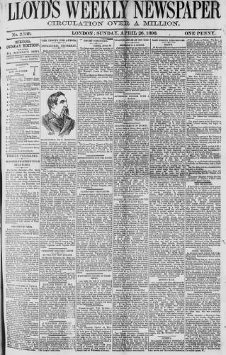 cover page of Lloyd's Weekly Newspaper published on April 26, 1896