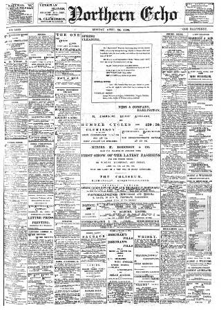 cover page of Northern Echo published on April 24, 1899