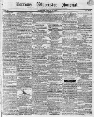 cover page of Worcester Journal published on April 17, 1834