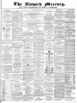 cover page of Alnwick Mercury published on April 25, 1874