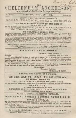 cover page of Cheltenham Looker-On published on April 30, 1859