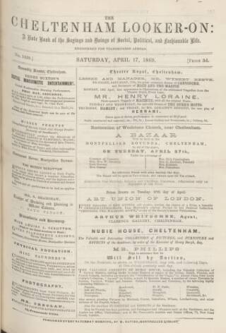 cover page of Cheltenham Looker-On published on April 17, 1869