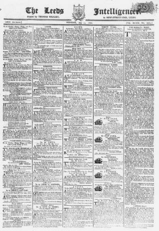 cover page of Leeds Intelligencer published on May 12, 1800