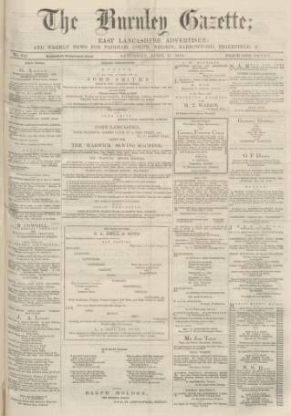 cover page of Burnley Gazette published on April 17, 1875