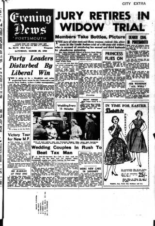 cover page of Portsmouth Evening News published on March 29, 1958
