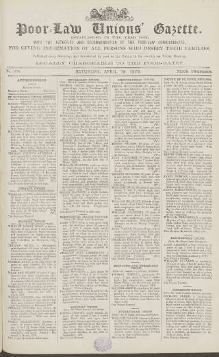 cover page of Poor Law Unions' Gazette published on April 19, 1879