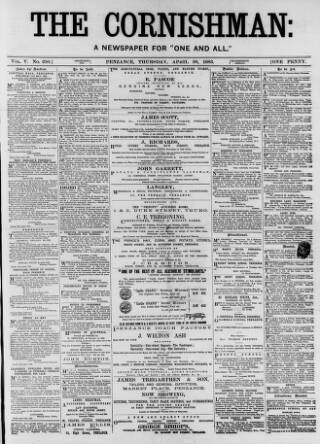 cover page of Cornishman published on April 26, 1883