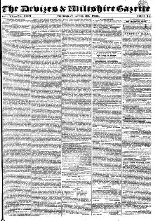 cover page of Devizes and Wiltshire Gazette published on April 30, 1835