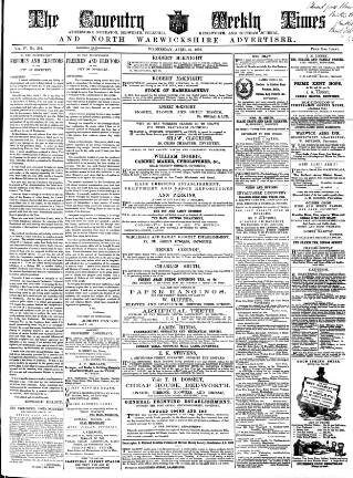 cover page of Coventry Times published on April 27, 1859