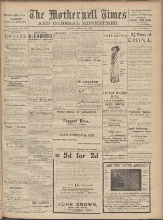 cover page of Motherwell Times published on April 26, 1912