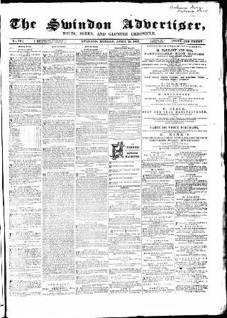 cover page of Swindon Advertiser and North Wilts Chronicle published on April 26, 1869