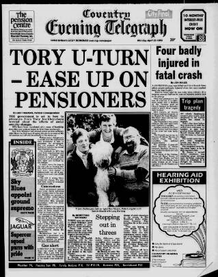 cover page of Coventry Evening Telegraph published on April 25, 1988