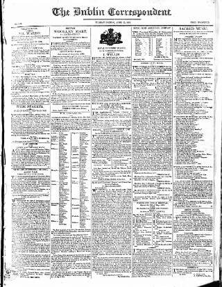 cover page of Dublin Correspondent published on April 29, 1823