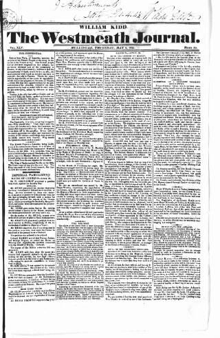 cover page of Westmeath Journal published on May 8, 1823