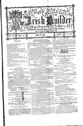 cover page of The Dublin Builder published on May 15, 1872