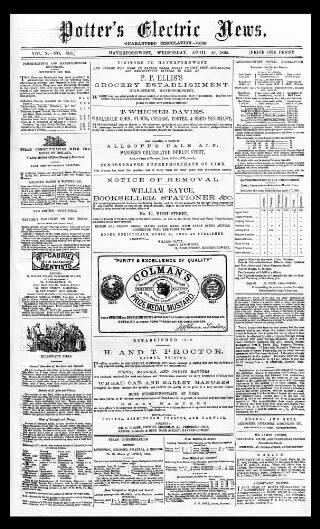 cover page of Potter's Electric News published on April 19, 1865