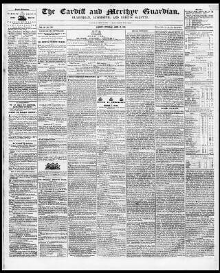cover page of Cardiff and Merthyr Guardian, Glamorgan, Monmouth, and Brecon Gazette published on April 18, 1846