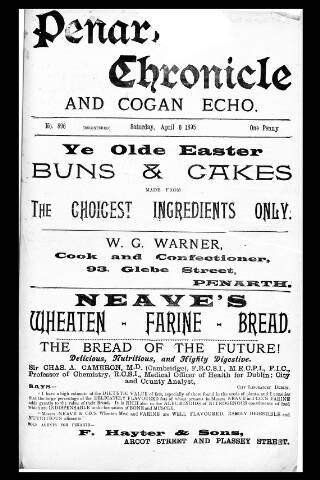 cover page of Penarth Chronicle and Cogan Echo published on April 6, 1895