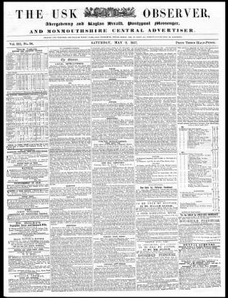 cover page of Usk Observer published on May 2, 1857
