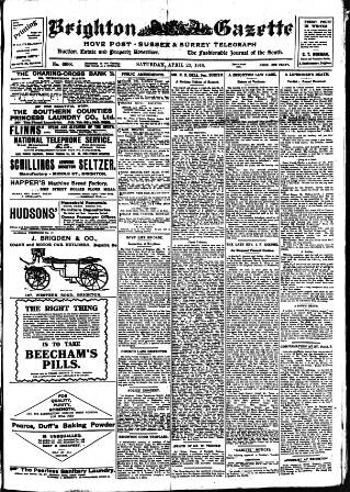 cover page of Brighton Gazette published on April 23, 1910