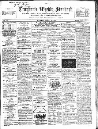 cover page of Croydon's Weekly Standard published on March 29, 1862