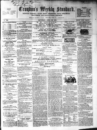 cover page of Croydon's Weekly Standard published on April 29, 1865