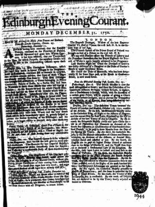 cover page of Edinburgh Courant published on December 31, 1750