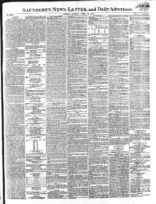 cover page of Saunders's News-Letter published on April 26, 1869