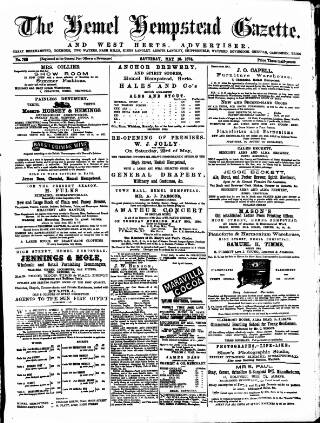 cover page of Hemel Hempstead Gazette and West Herts Advertiser published on May 16, 1874