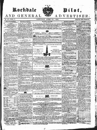 cover page of Rochdale Pilot, and General Advertiser published on April 17, 1858