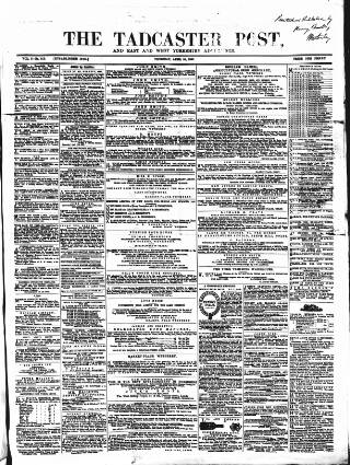 cover page of Tadcaster Post, and General Advertiser for Grimstone published on April 25, 1867