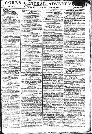 cover page of Gore's Liverpool General Advertiser published on April 17, 1800
