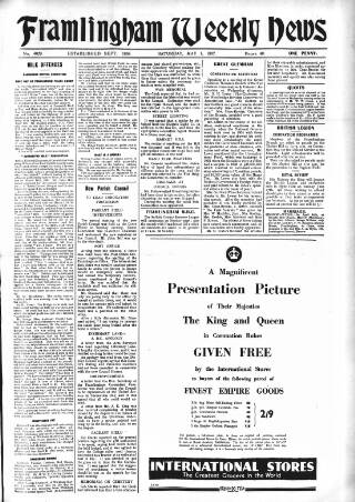 cover page of Framlingham Weekly News published on May 1, 1937