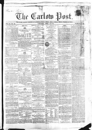 cover page of Carlow Post published on April 26, 1862