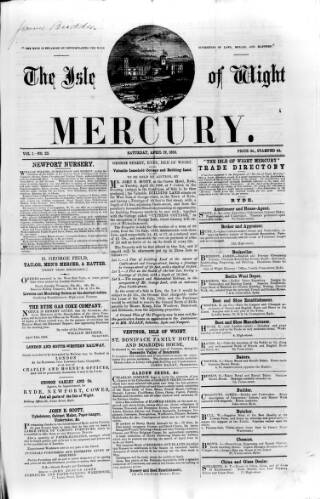 cover page of Isle of Wight Mercury published on April 19, 1856