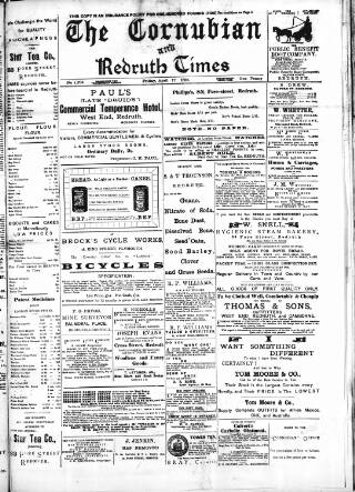 cover page of Cornubian and Redruth Times published on April 17, 1896