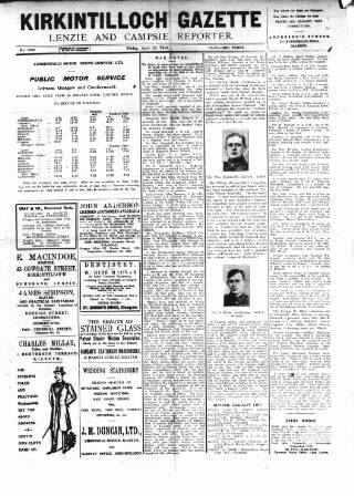 cover page of Kirkintilloch Gazette published on April 26, 1918