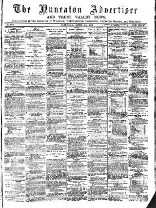 cover page of Nuneaton Advertiser published on April 24, 1886