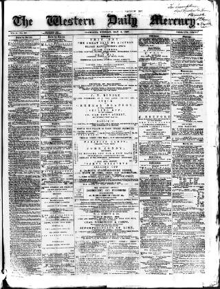 cover page of Western Daily Mercury published on May 6, 1862