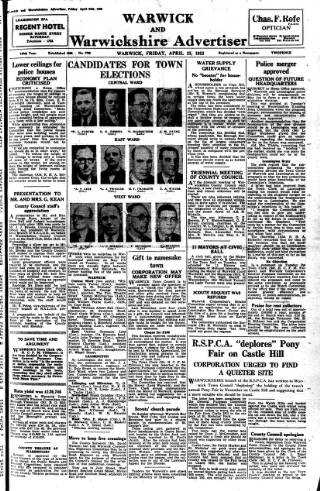 cover page of Warwick and Warwickshire Advertiser published on April 25, 1952