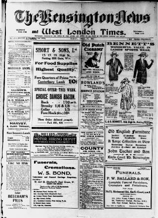 cover page of Kensington News and West London Times published on April 28, 1922