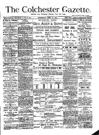 cover page of Colchester Gazette published on April 24, 1889