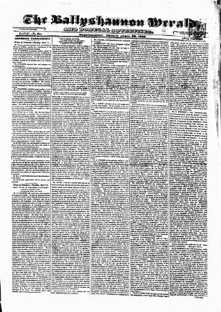 cover page of Ballyshannon Herald published on April 26, 1839