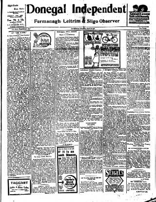 cover page of Donegal Independent published on April 19, 1919