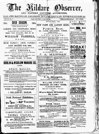 cover page of Kildare Observer and Eastern Counties Advertiser published on April 26, 1884