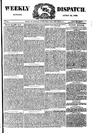 cover page of Weekly Dispatch (London) published on April 25, 1886