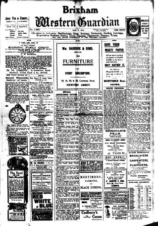 cover page of Brixham Western Guardian published on May 9, 1918