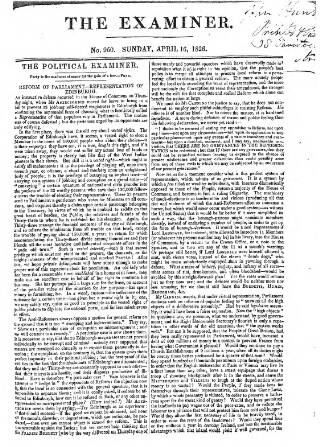 cover page of The Examiner published on April 16, 1826