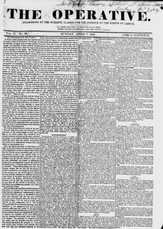 cover page of The Operative published on April 7, 1839