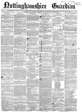 cover page of Nottinghamshire Guardian published on April 18, 1862